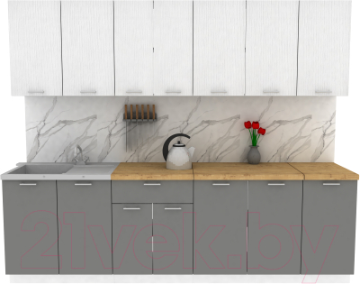 Кухонный гарнитур Eligard Lion 2.6 (белый структурный/дымчатый алмаз/дуб бунратти) - фото