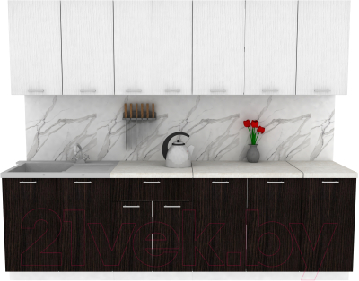 Кухонный гарнитур Eligard Lion 2.6 (белый структурный/дуб марбург/королевский опал) - фото