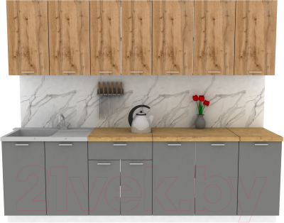 Кухонный гарнитур Eligard Lion 2.6 (дуб натуральный/дымчатый алмаз/дуб бунратти) - фото