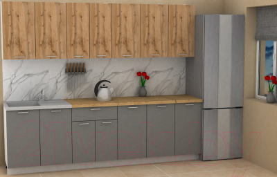 Кухонный гарнитур Eligard Lion 2.6 (дуб натуральный/дымчатый алмаз/дуб бунратти)