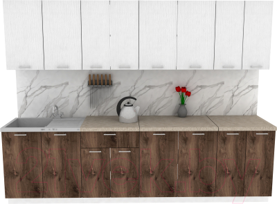 Кухонный гарнитур Eligard Lion 2.8 (белый структурный/дуб нокс/малага) - фото