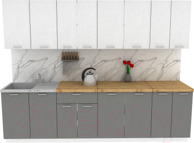 Кухонный гарнитур Eligard Lion 2.8 (белый структурный/дымчатый алмаз/дуб бунратти) - фото