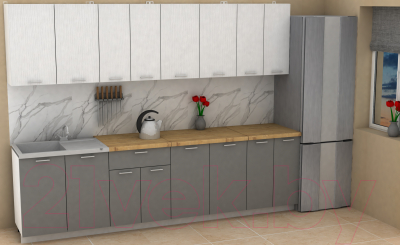 Кухонный гарнитур Eligard Lion 2.8 (белый структурный/дымчатый алмаз/дуб бунратти)