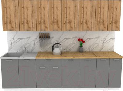 Кухонный гарнитур Eligard Lion 2.8 (дуб натуральный/дымчатый алмаз/дуб бунратти) - фото