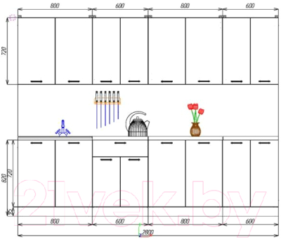 Кухонный гарнитур Eligard Lion 2.8 (дымчатый алмаз/дуб бунратти)