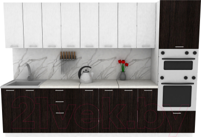 Кухонный гарнитур Eligard Lion 3.0 (белый структурный/дуб марбург/королевский опал) - фото
