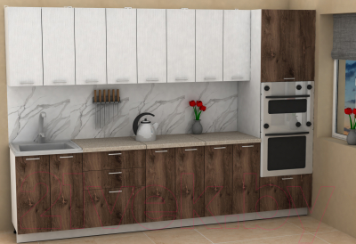 Кухонный гарнитур Eligard Lion 3.0 (белый структурный/дуб нокс/малага)