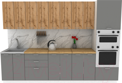 Кухонный гарнитур Eligard Lion 3.0 (дуб натуральный/дымчатый алмаз/дуб бунратти) - фото