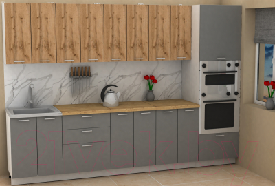 Кухонный гарнитур Eligard Lion 3.0 (дуб натуральный/дымчатый алмаз/дуб бунратти)