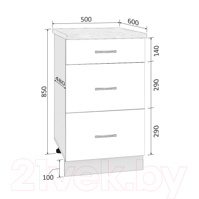 Шкаф-стол кухонный Кортекс-мебель Корнелия Лира НШ50р3ш (оникс/дуб бунратти)