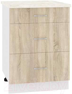 Шкаф-стол кухонный Кортекс-мебель Корнелия Лира НШ60р3ш (дуб сонома/дуб бунратти) - фото