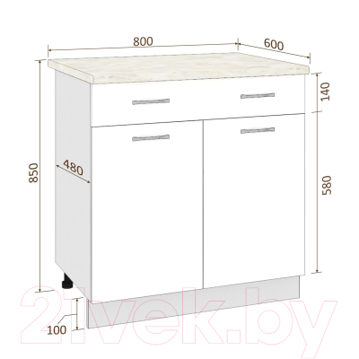 Шкаф-стол кухонный Кортекс-мебель Корнелия Лира НШ80р1ш (оникс/дуб бунратти)