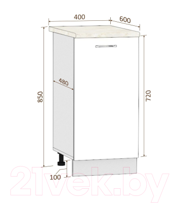 Шкаф-стол кухонный Кортекс-мебель Корнелия Лира НШ40р (крем/дуб бунратти)