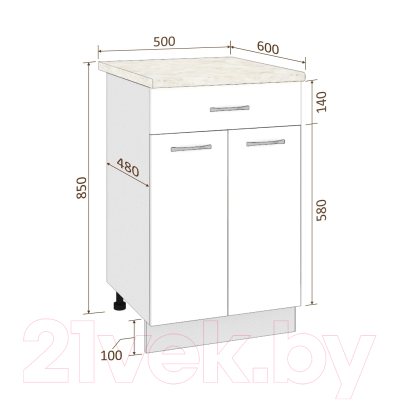 Шкаф-стол кухонный Кортекс-мебель Корнелия Лира НШ50р1ш (дуб сонома/дуб бунратти)