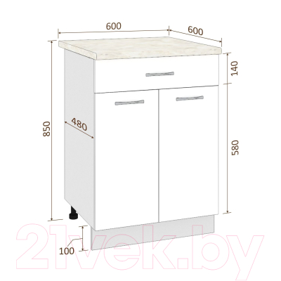 Шкаф-стол кухонный Кортекс-мебель Корнелия Лира НШ60р1ш (кремовый/дуб бунратти)
