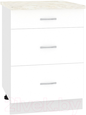 Шкаф-стол кухонный Кортекс-мебель Корнелия Лира НШ60р3ш (белый/дуб бунратти) - фото