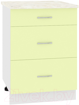 Шкаф-стол кухонный Кортекс-мебель Корнелия Лира НШ60р3ш (салатовый/дуб бунратти) - фото