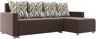Диван угловой Stolline Челси 30 (коричневый/подушки ромб коричневый) - фото