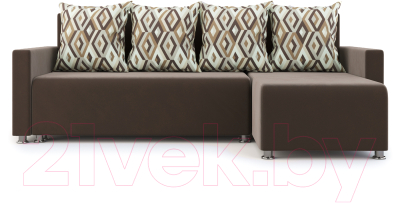 Диван угловой Stolline Челси 30 (коричневый/подушки ромб коричневый)