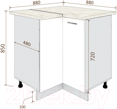 Шкаф-стол кухонный Кортекс-мебель Корнелия Лира НШУ угловой (салатовый/дуб бунратти)