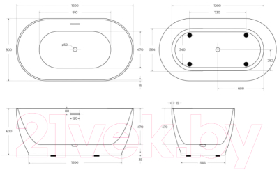 Ванна акриловая BelBagno BB413-1500-800