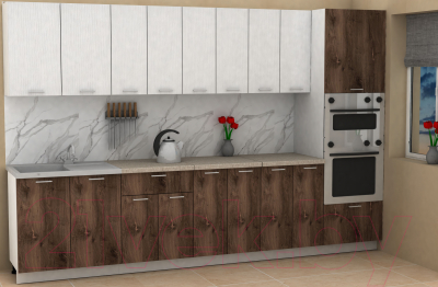 Кухонный гарнитур Eligard Lion 3.2 (белый структурный/дуб нокс/малага)