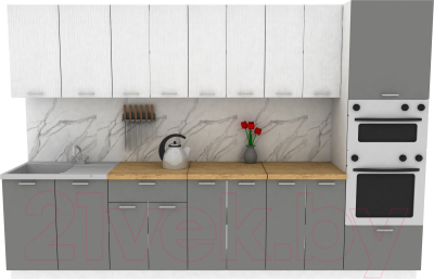 Кухонный гарнитур Eligard Lion 3.2 (белый структурный/дымчатый алмаз/дуб бунратти) - фото