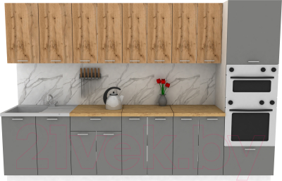 Кухонный гарнитур Eligard Lion 3.2 (дуб натуральный/дымчатый алмаз/дуб бунратти) - фото