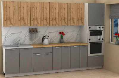 Кухонный гарнитур Eligard Lion 3.2 (дуб натуральный/дымчатый алмаз/дуб бунратти)