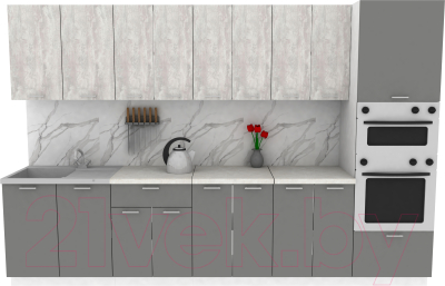 Кухонный гарнитур Eligard Lion 3.2 (ледяное дерево/дымчатый алмаз/королевский опал) - фото