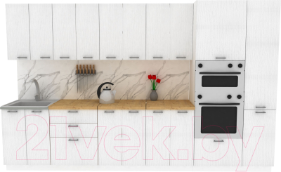 Кухонный гарнитур Eligard Lion 3.4 (белый структурный/дуб бунратти) - фото