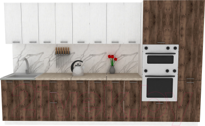 Кухонный гарнитур Eligard Lion 3.4 (белый структурный/дуб нокс/малага) - фото