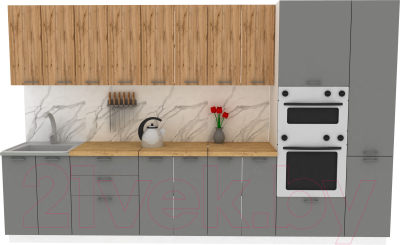 Кухонный гарнитур Eligard Lion 3.4 (дуб натуральный/дымчатый алмаз/дуб бунратти) - фото