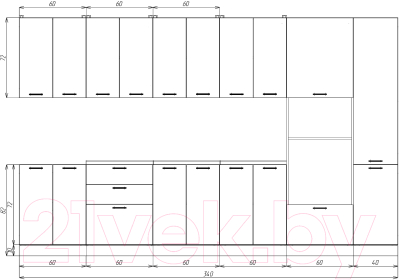 Кухонный гарнитур Eligard Lion 3.4 (дымчатый алмаз/дуб бунратти)