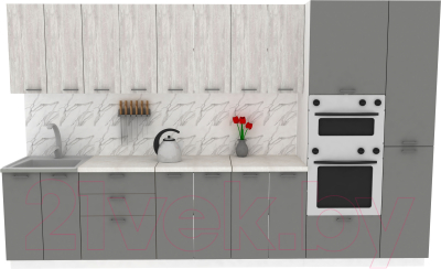 Кухонный гарнитур Eligard Lion 3.4 (ледяное дерево/дымчатый алмаз/королевский опал) - фото