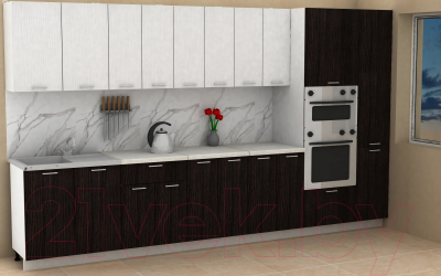 Кухонный гарнитур Eligard Lion 3.6 (белый структурный/дуб марбург/королевский опал)