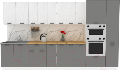 Кухонный гарнитур Eligard Lion 3.6 (белый структурный/дымчатый алмаз/дуб бунратти) - фото