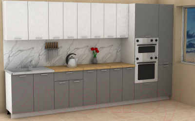 Кухонный гарнитур Eligard Lion 3.6 (белый структурный/дымчатый алмаз/дуб бунратти)