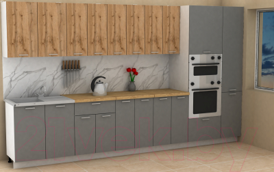 Кухонный гарнитур Eligard Lion 3.6 (дуб натуральный/дымчатый алмаз/дуб бунратти)