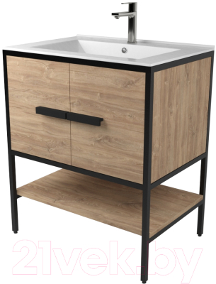 Тумба под умывальник Дабер 010 Cersanit Como 70 / Т10.7С.2.6 (черный/дуб канзас коричневый) - фото