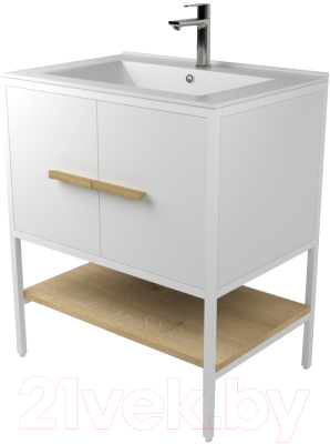 Тумба под умывальник Дабер 010 Cersanit Como 70 / Т10.7С.1.5 (белый/белый/дуб гамильтон натуральный) - фото