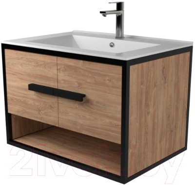 Тумба под умывальник Дабер 009 Cersanit Como 70 / Т9.7С.2.6 (черный/дуб канзас коричневый) - фото