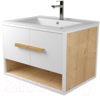 Тумба под умывальник Дабер 009 Cersanit Como 70 / Т9.7С.1.5 (белый/белый/дуб гамильтон натуральный) - фото
