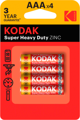 Комплект батареек Kodak Super Heavy Duty Zinc AAA R03 4BL - фото