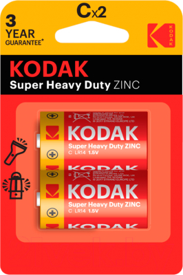 Комплект батареек Kodak Super Heavy Duty Zinc R14 2BL - фото