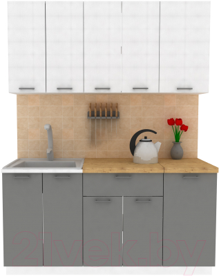 Кухонный гарнитур Eligard Lion 1 1.6 (белый структурный/дымчатый алмаз/дуб бунратти) - фото