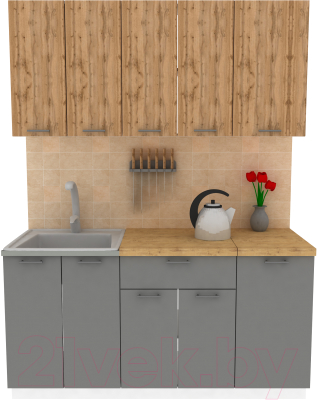 Кухонный гарнитур Eligard Lion 1 1.6 (дуб натуральный/дымчатый алмаз/дуб бунратти) - фото