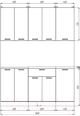 Кухонный гарнитур Eligard Lion 1 1.6 (дымчатый алмаз/дуб бунратти)