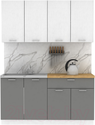 Кухонный гарнитур Eligard Lion 2 1.6 (белый структурный/дымчатый алмаз/дуб бунратти) - фото