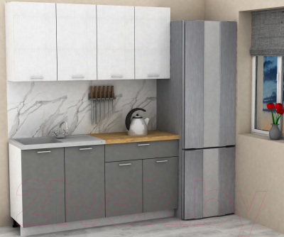 Кухонный гарнитур Eligard Lion 2 1.6 (белый структурный/дымчатый алмаз/дуб бунратти)